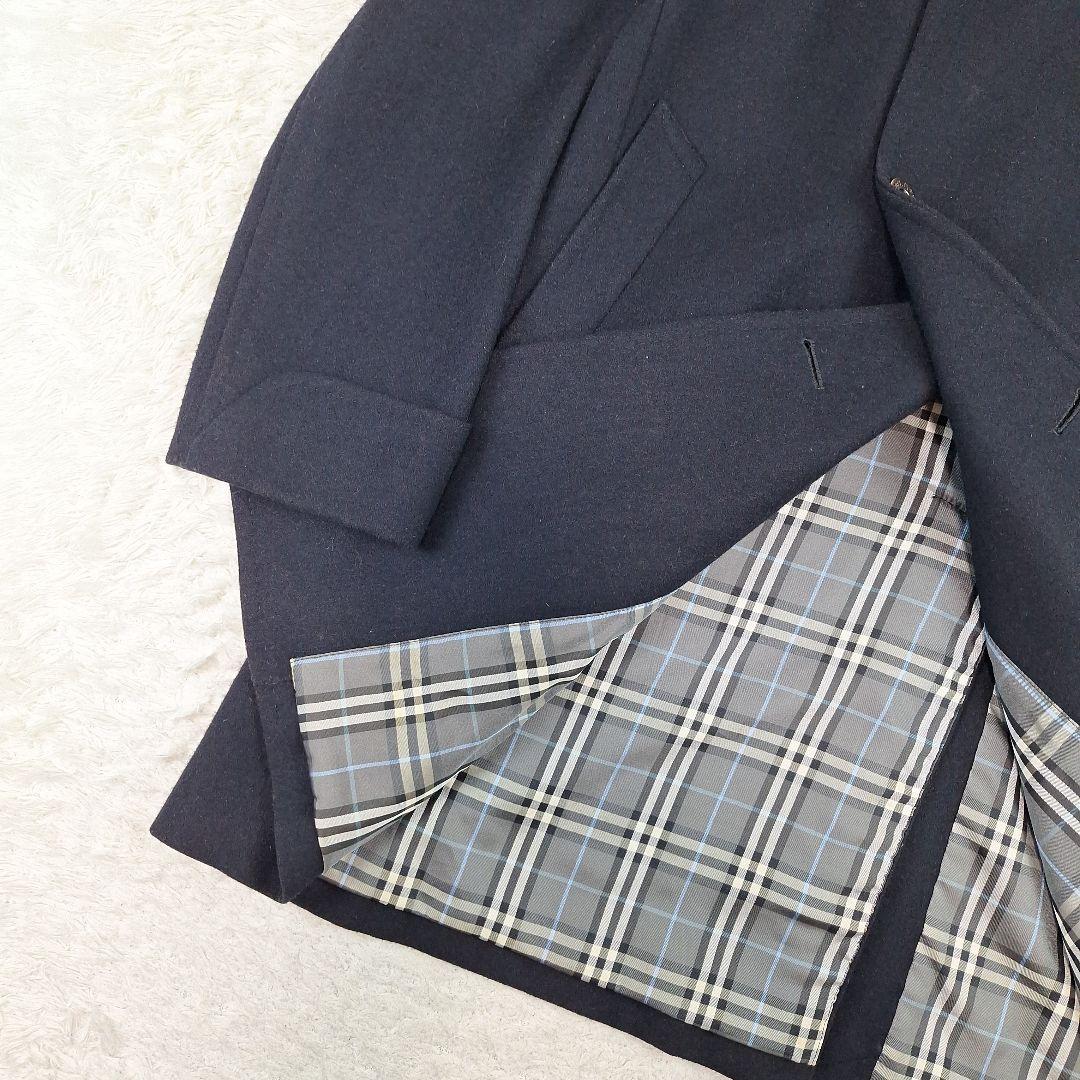 BURBERRYブラックレーベル　ダブルステンカラーコート　ウール　銀釦　黒　L