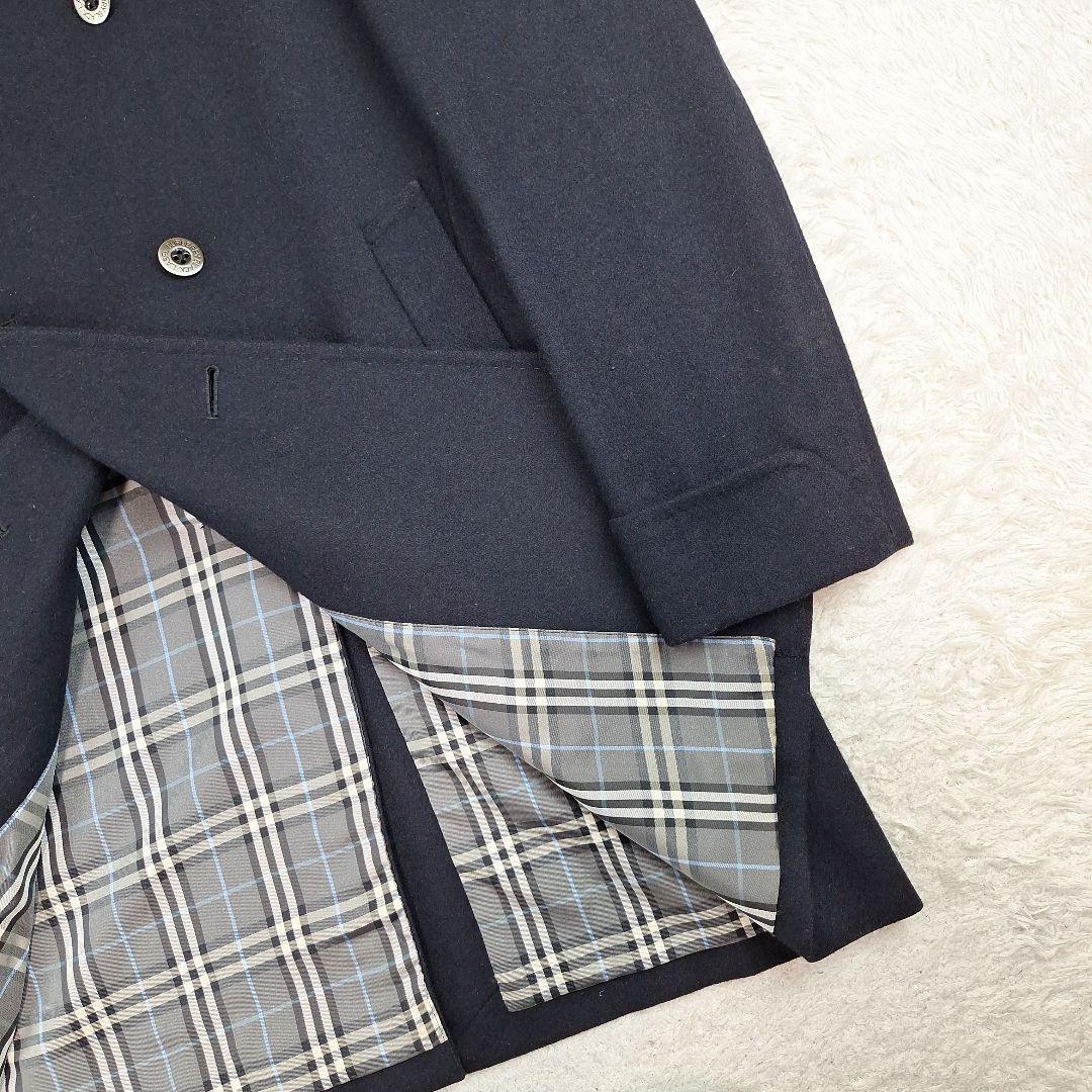 BURBERRYブラックレーベル　ダブルステンカラーコート　ウール　銀釦　黒　L