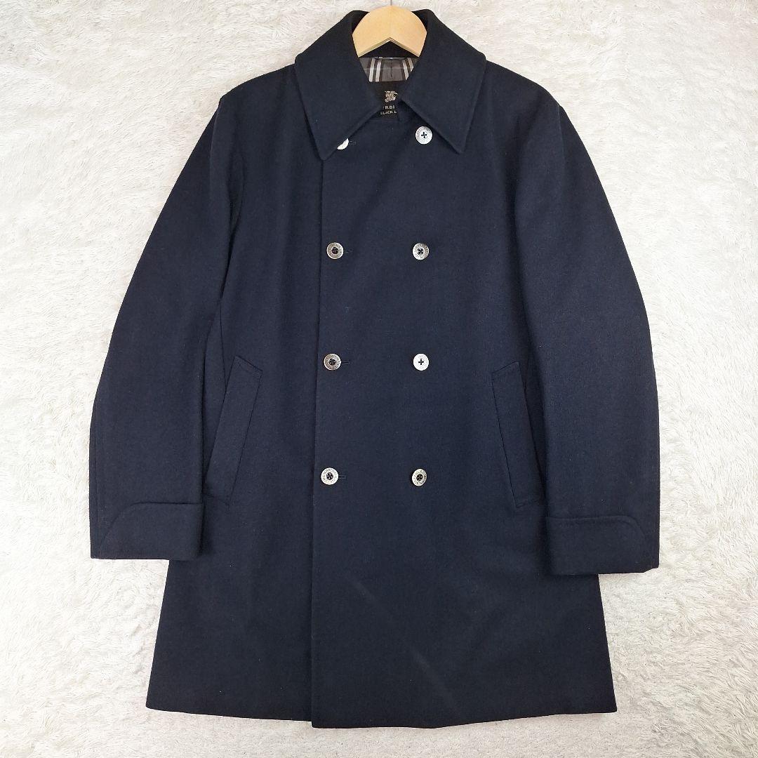 BURBERRYブラックレーベル　ダブルステンカラーコート　ウール　銀釦　黒　L