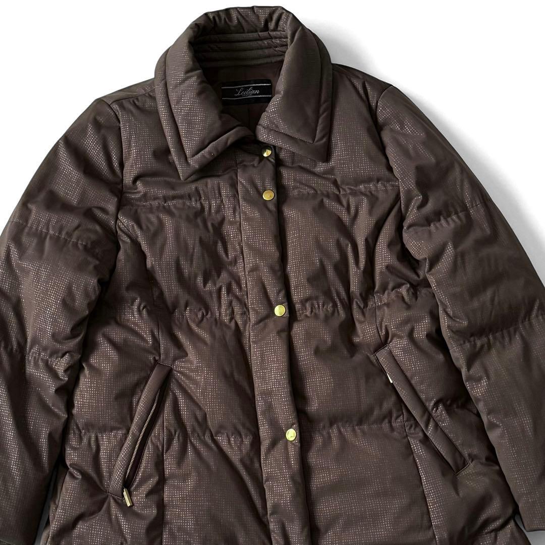 【2XLサイズ】Leilian レリアン ダウンコート ゴールド金具 ブラウン