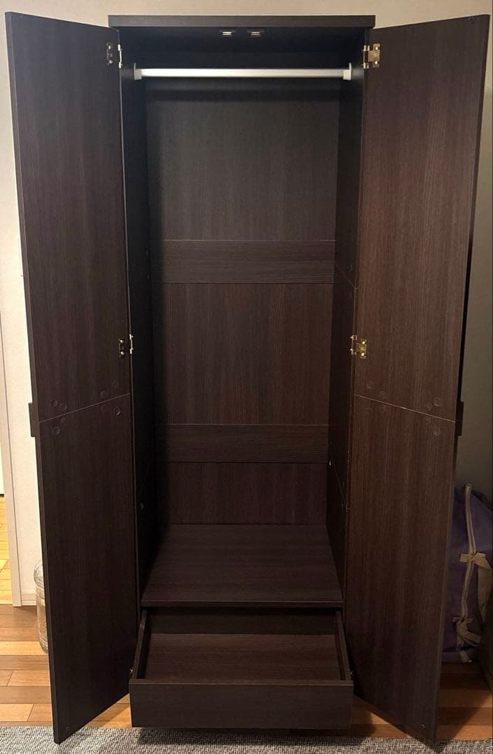 【1月27日まで】ダークブラウン クローゼット ワードローブ2ドア 引き出し付き