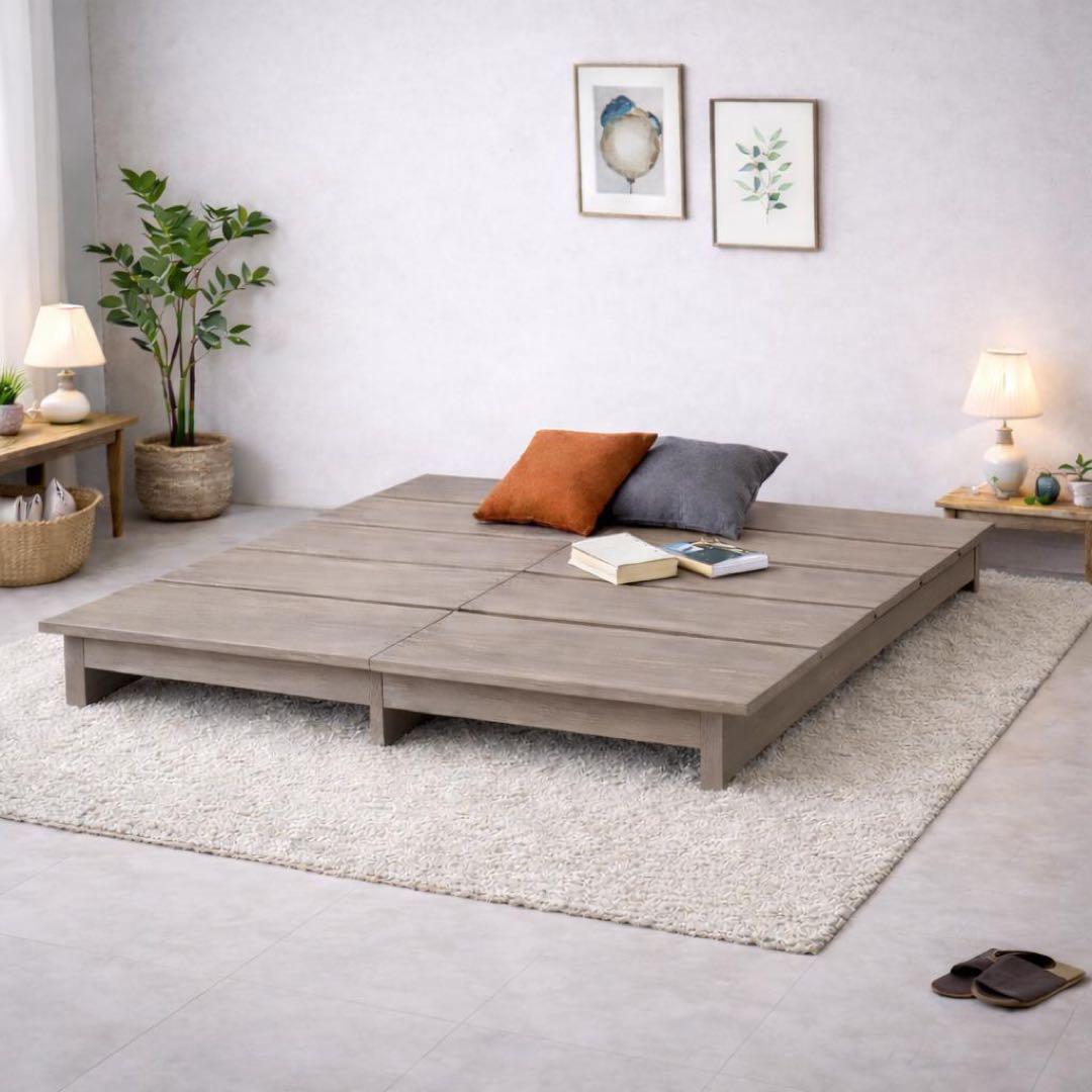 【新品】ベッドフレーム ダブルサイズ すのこベッド 木製 ロータイプ グレージュ