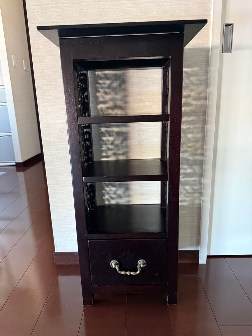 木製ラック 引き出し付き ダークブラウン インドネシア製