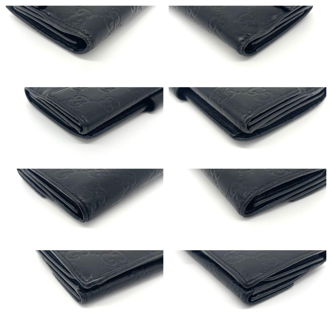 美品✨グッチ 長財布 レザー Wホック GGシマ ブラック 金ロゴプレート