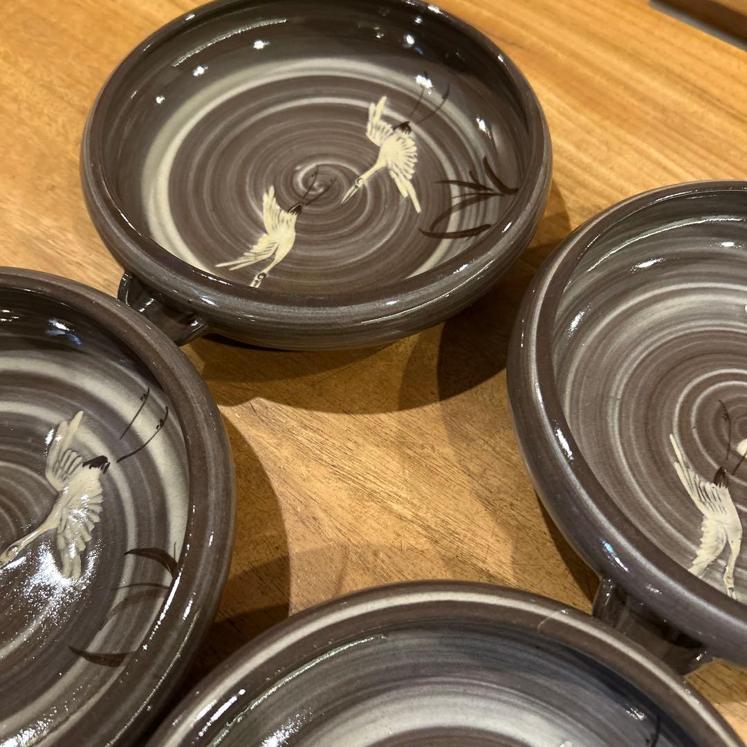 小田志焼　松保窯　久保正敏　片口平鉢　現川鷺文　鶴　六枚　希少