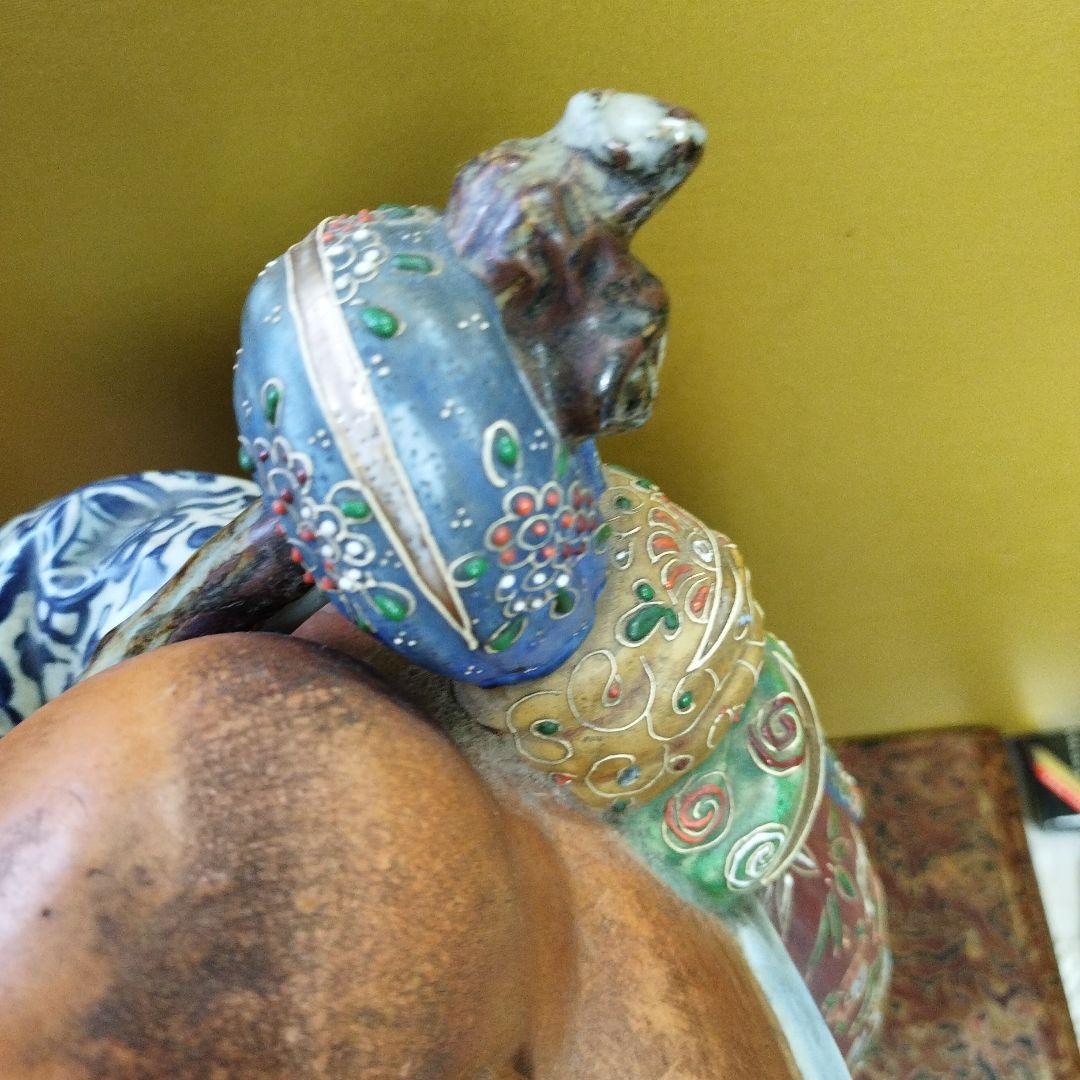 九谷焼陶器 青手 珍品 布袋様 骨董品 招福 高さ ３８ｃｍ