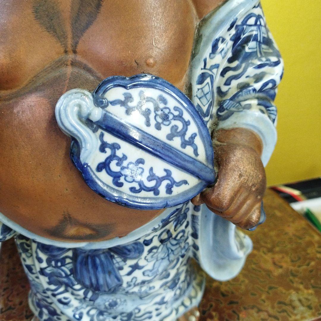 九谷焼陶器 青手 珍品 布袋様 骨董品 招福 高さ ３８ｃｍ