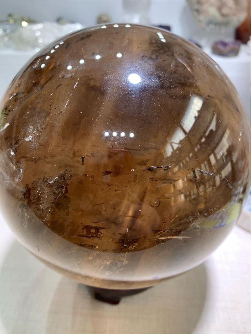 【極上品】特大玉　ブラジル産 スモーキークォーツ スフィア 丸玉　約14cm 虹