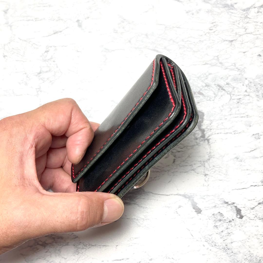 栃木レザー ミニ財布 本革 コンパクト財布 キーリング メンズ レディース 黒