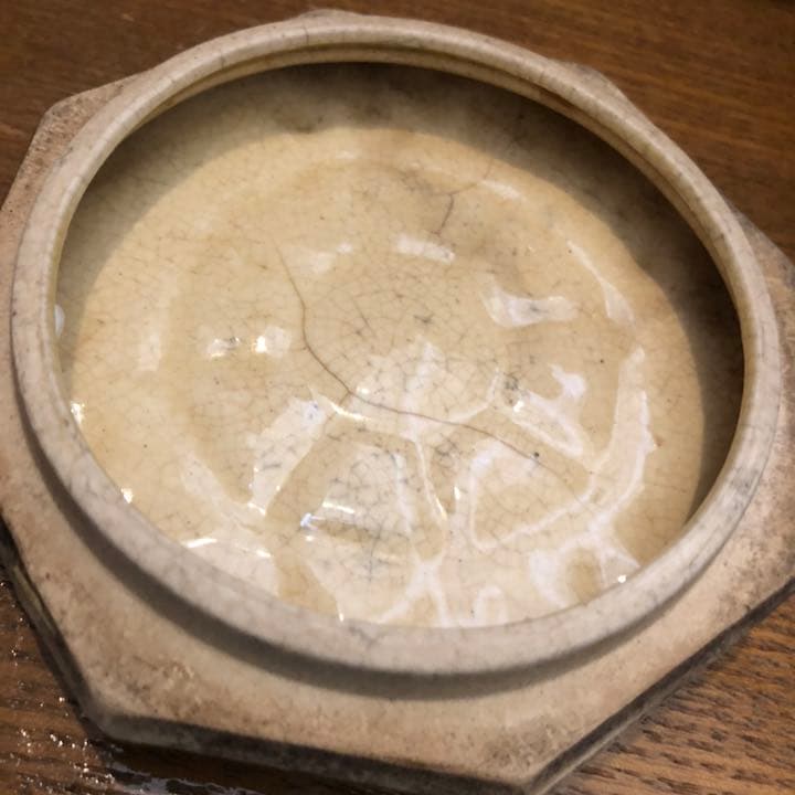 ビンテージ　明治頃　小物入れ　貫入あり　花柄　陶器 Vintage Japan