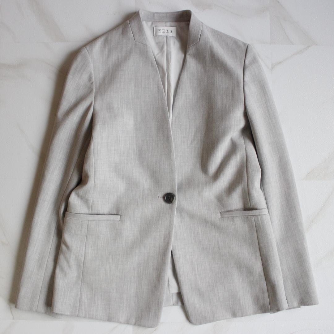 PLST セットアップスーツ XS ノーカラー パンツ グレー ウォッシャブル