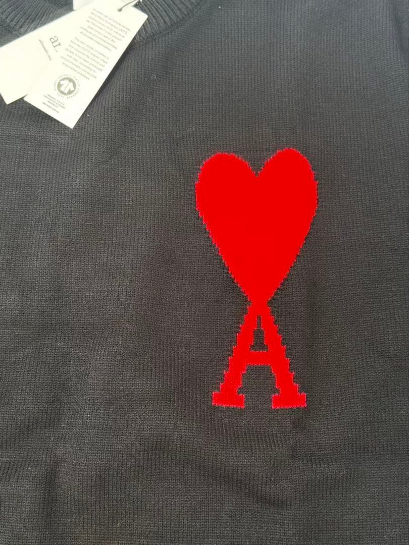 Ami Paris 男女兼用 ハート刺繍 ニットセーター 黒