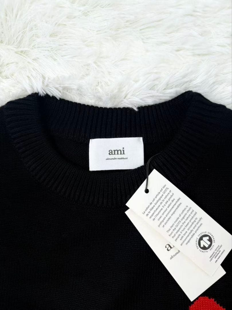 Ami Paris 男女兼用 ハート刺繍 ニットセーター 黒