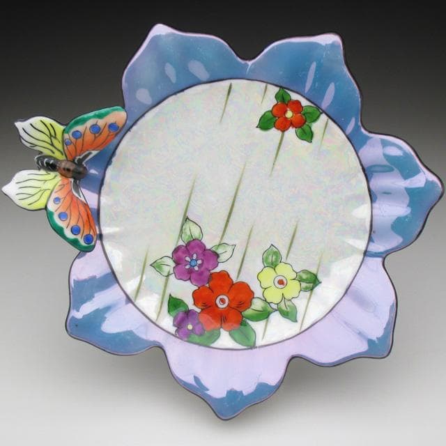 オールドノリタケ ブルー地花絵 蝶フィギュア付 ボウル