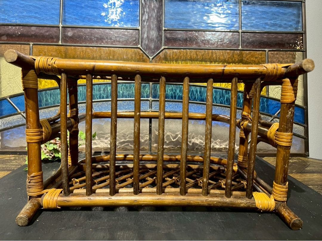 ラタン マガジンラック 籐 スリッパラック インテリア 昭和レトロ 当時物