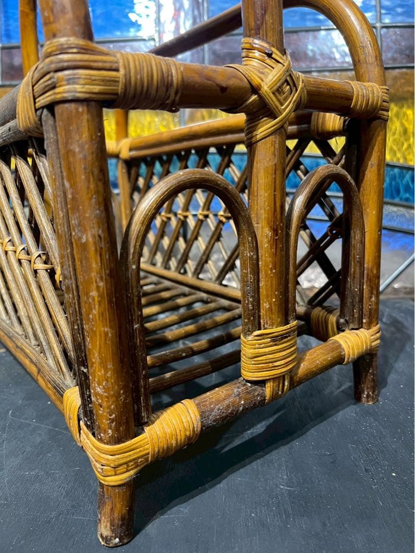 ラタン マガジンラック 籐 スリッパラック インテリア 昭和レトロ 当時物