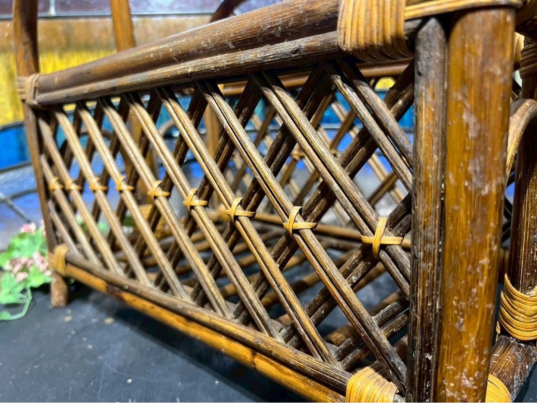 ラタン マガジンラック 籐 スリッパラック インテリア 昭和レトロ 当時物