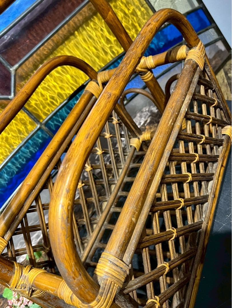 ラタン マガジンラック 籐 スリッパラック インテリア 昭和レトロ 当時物