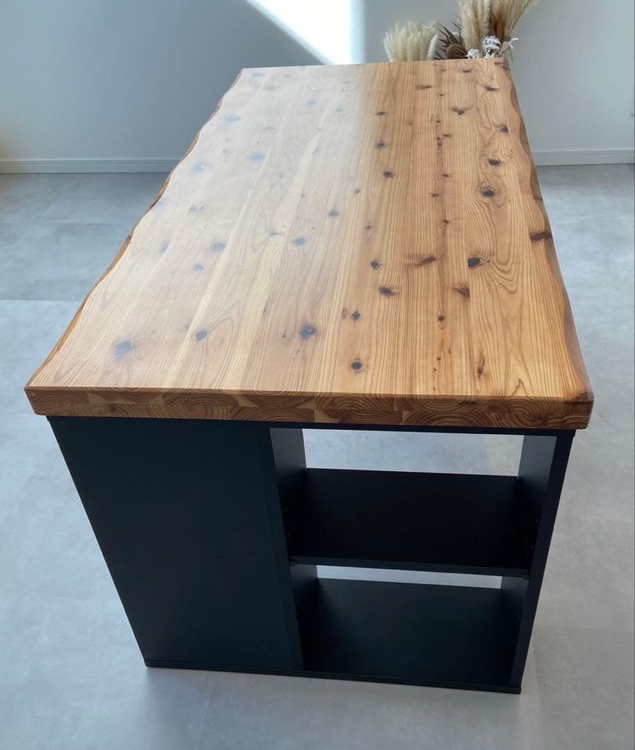 ダイニングテーブル 150cm 無垢　天然木　収納付き　テーブル