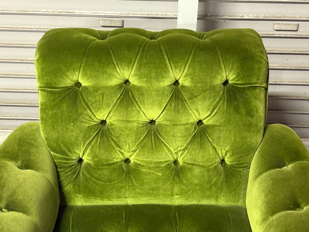 ☆GJ206山口県下松市より オールドカリモク 1人がけソファ　モケットグリーン