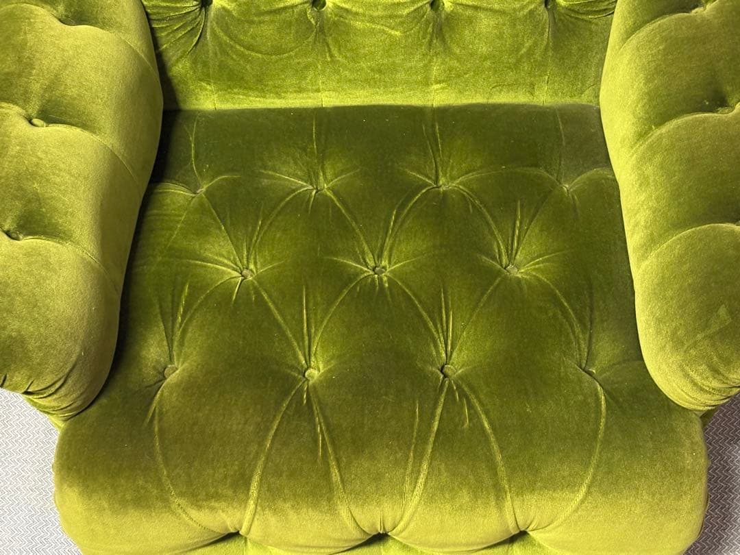 ☆GJ206山口県下松市より オールドカリモク 1人がけソファ　モケットグリーン