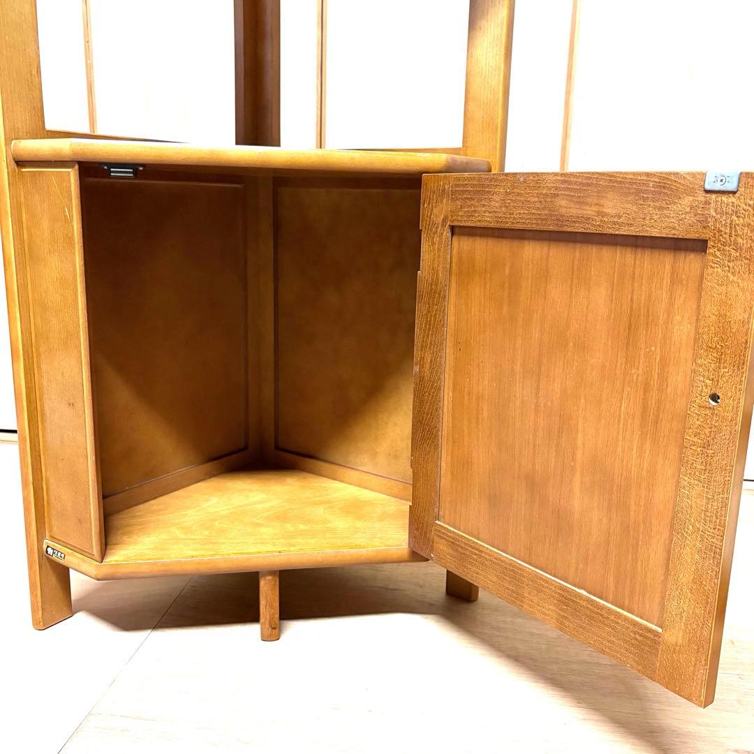 karimoku カリモク コーナーラック 三角棚 ラタン扉 昭和レトロ