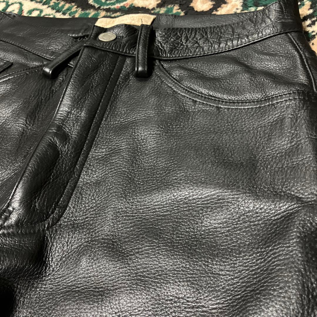 ユナイテッドアローズ　ブルーレーベル　牛革　レザーパンツ　ブラック