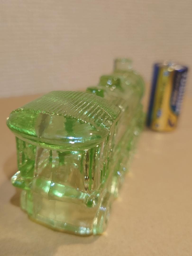 レトロ　ウランガラス　SL蒸気機関車　キャンディーポット　ミニチュア玩具　金平糖