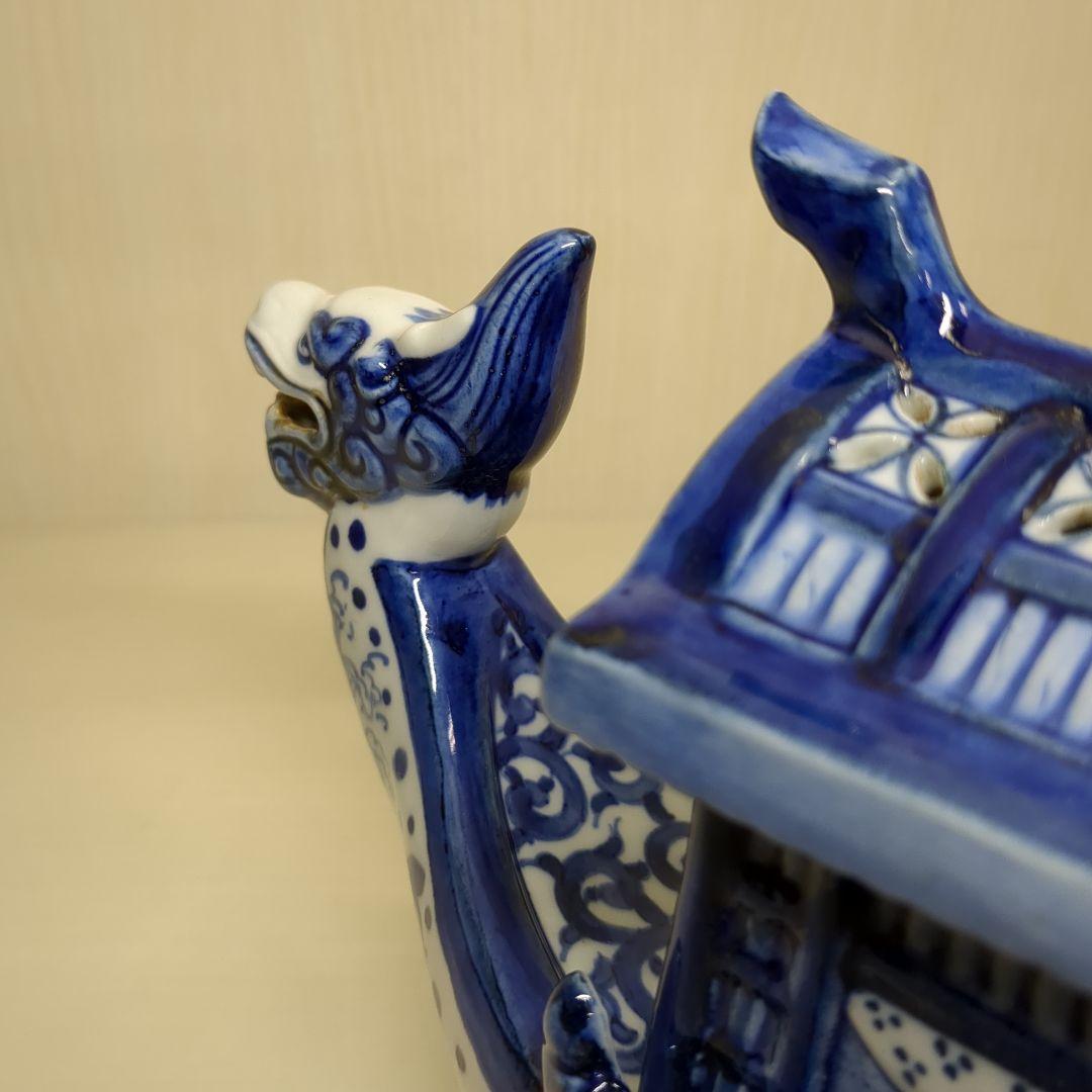 道八　高橋道八　龍船形　染付波千鳥文　香炉１個　骨董