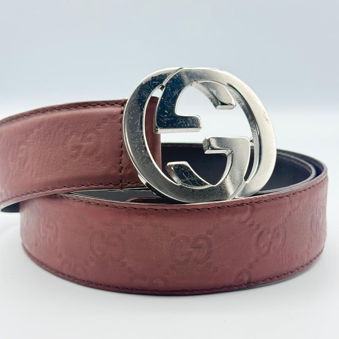 ✨良品✨GUCCI ベルト インターロッキング シマ シルバーバックル GG柄