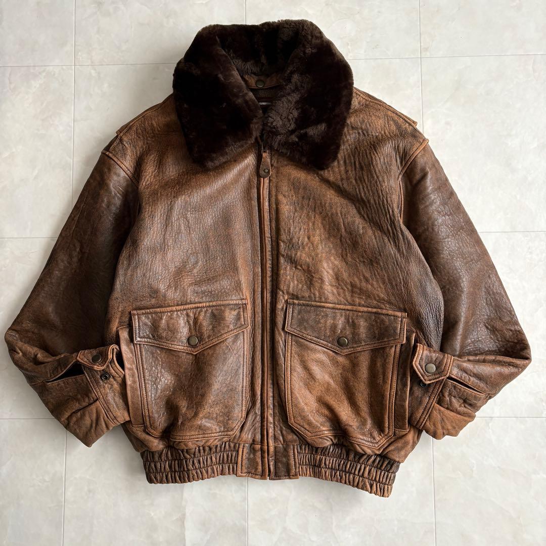 80s vintage 羊革 G-1 レザーフライトジャケット ライナー付 L