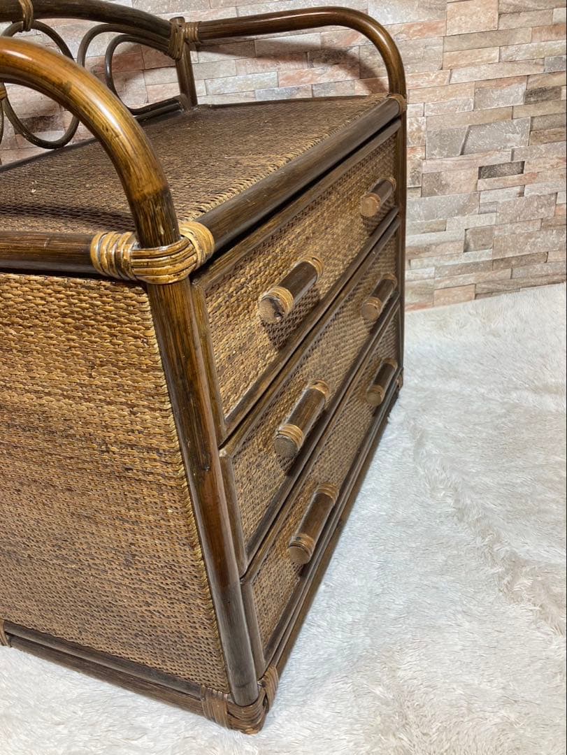 籐家具　ラタンチェスト　収納タンス レトロ　箪笥　アンティーク