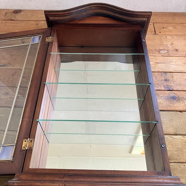 ヴィンテージ 木製 ガラスキャビネット ステンドグラス キュリオキャビネット