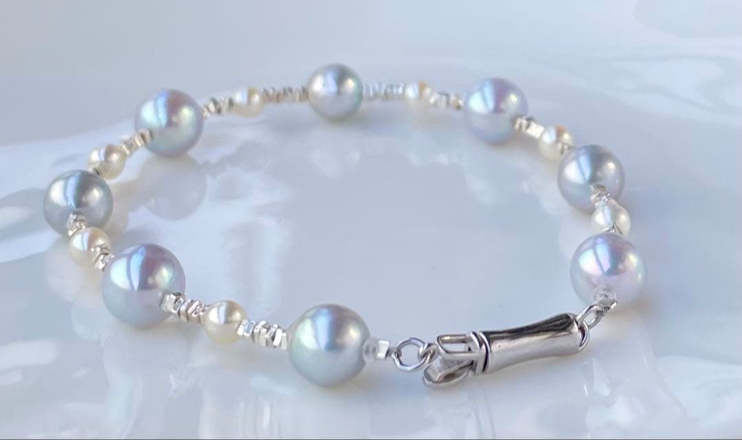 あこや真珠 ブルー クリーム s925 ブレスレット 透明感 洗練 fei