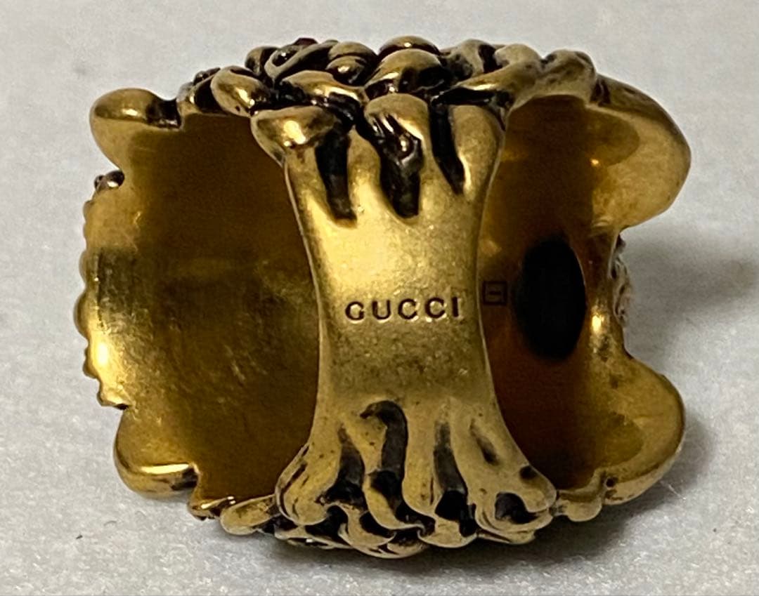 GUCCI グッチ ライオン マルチカラーラインストーン リング 16号