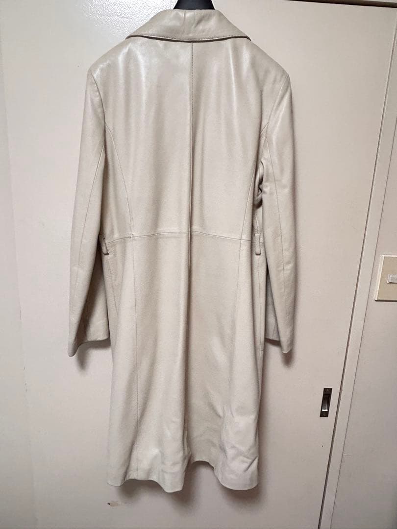 BALMAIN ホワイト レザーロングコート サイズ13