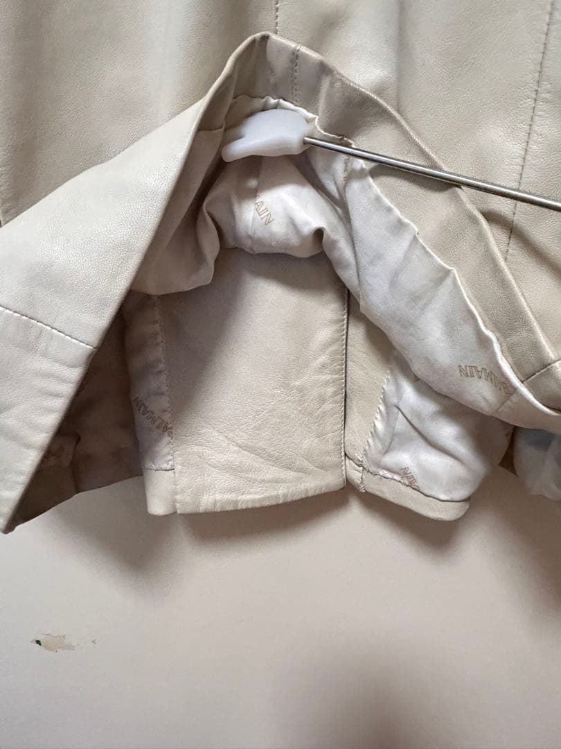 BALMAIN ホワイト レザーロングコート サイズ13