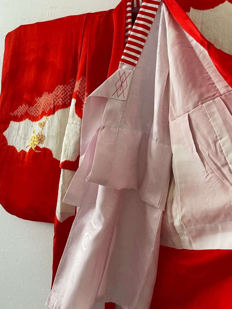 七五三　3歳　正絹お着物セット　髪飾り付き