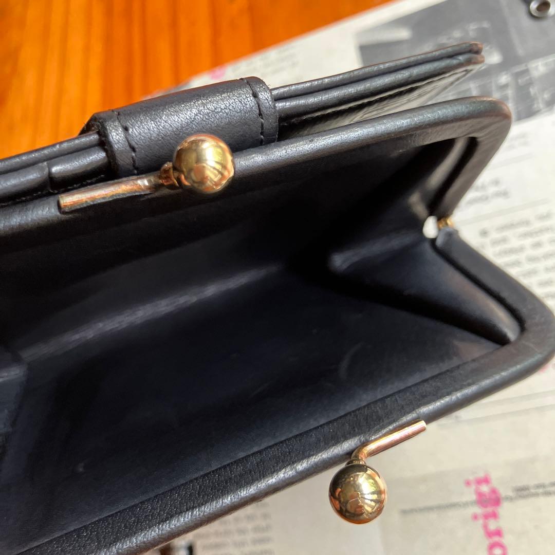 オールドコーチvintage コーチ　ブラックレザーがま口二つ折り財布