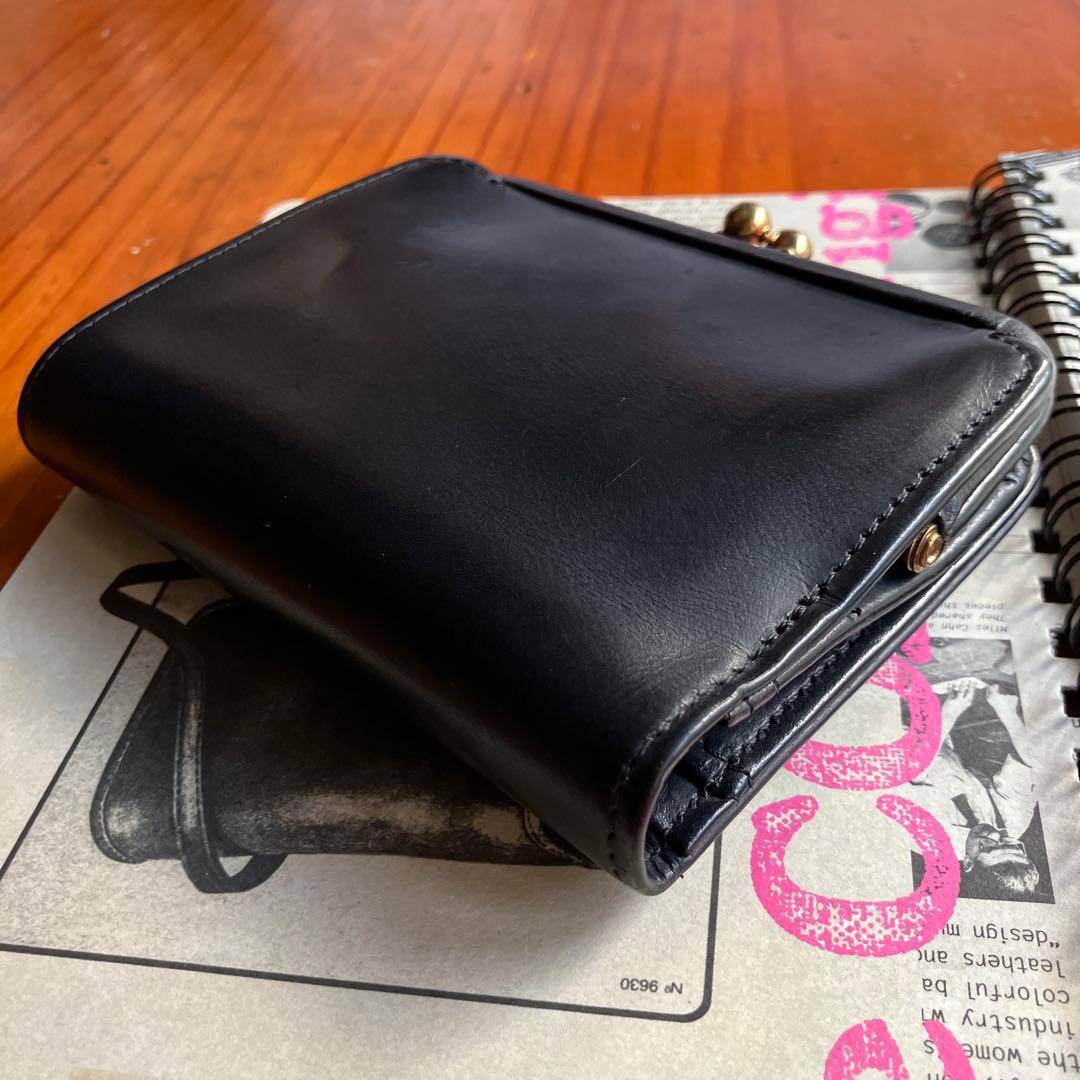 オールドコーチvintage コーチ　ブラックレザーがま口二つ折り財布
