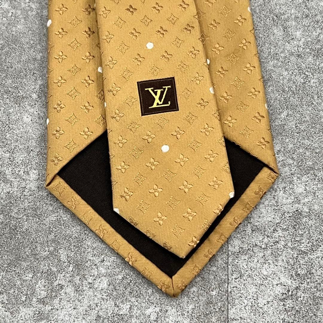 美品 LouisVuitton ルイヴィトン ゴールド ドット ネクタイ シルク