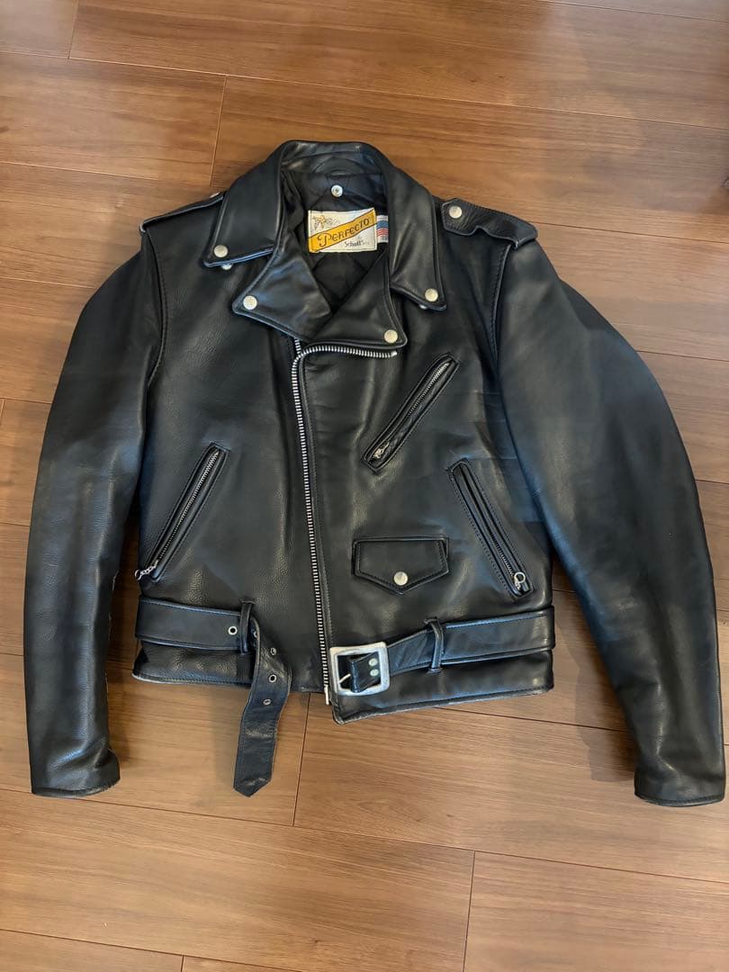 Schott ブラック ダブルライダースジャケット