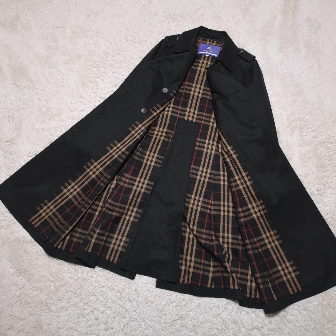 バーバリーブルーレーベル　ロングトレンチコート　L　ノバチェック　Aライン　黒