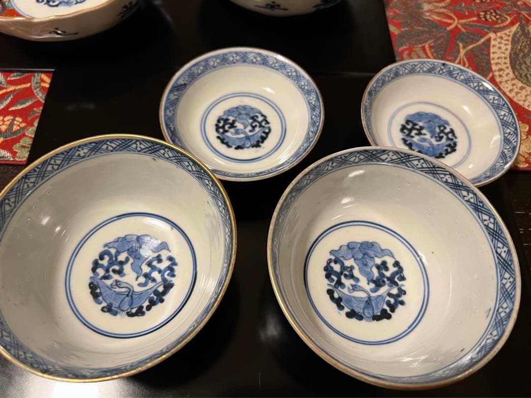 30%OFF！伊万里焼 赤絵「獅子」なます皿×2枚・蓋付椀×2つ 4点セット