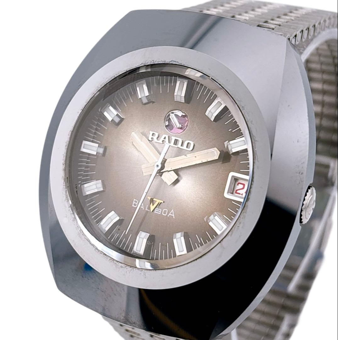 【稼働】 ラドー 腕時計 バルボア5 デイト メンズ ブラウン 純正ベルト