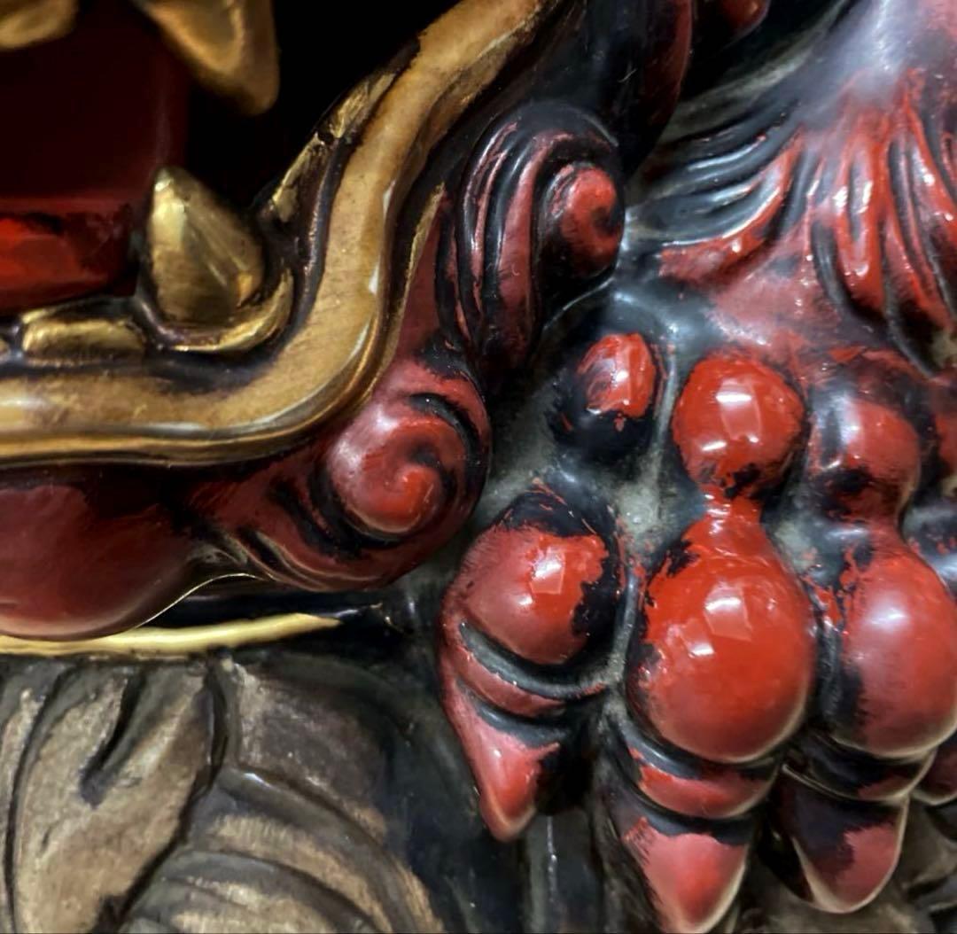 未使用/特価❕九谷焼/深み赤/唐獅子/二尺/1点 特大/置物/魔除け