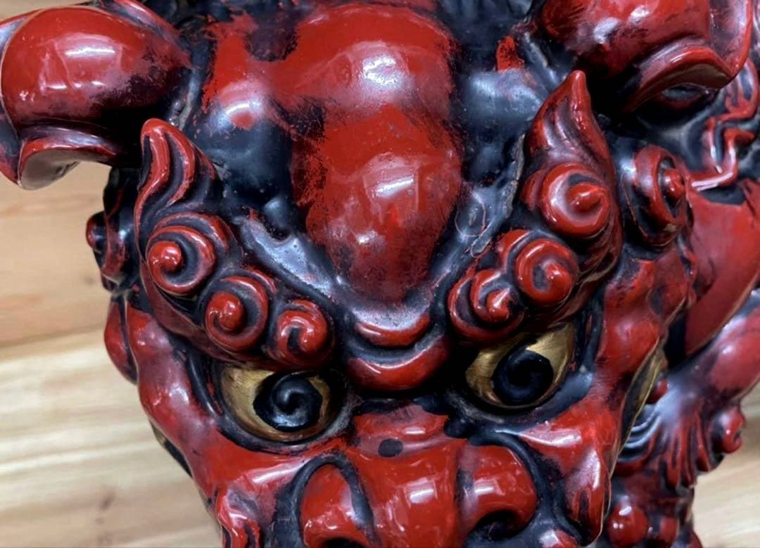 未使用/特価❕九谷焼/深み赤/唐獅子/二尺/1点 特大/置物/魔除け