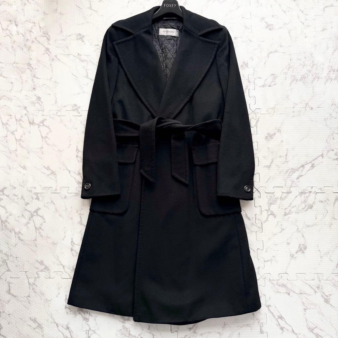 美品✨ スポーツマックス ロングコート ウール ベルト付 黒 40 L