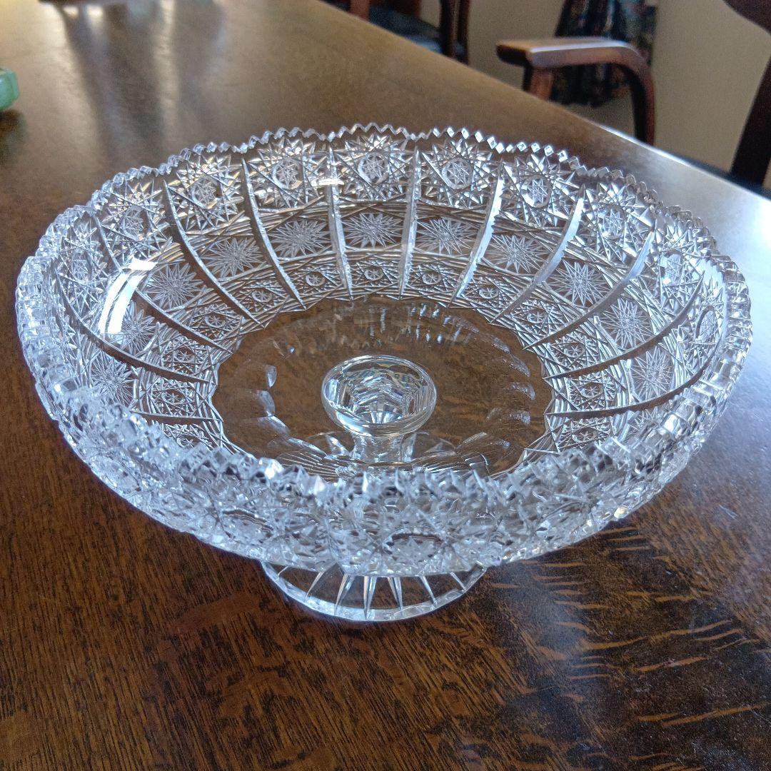 チェコのボヘミアンのクリスタルカットガラスボウル 約20cm