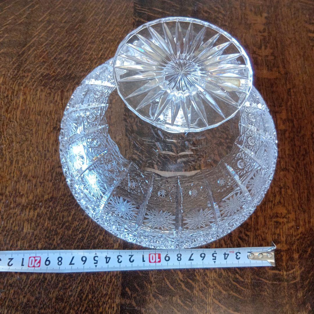 チェコのボヘミアンのクリスタルカットガラスボウル 約20cm